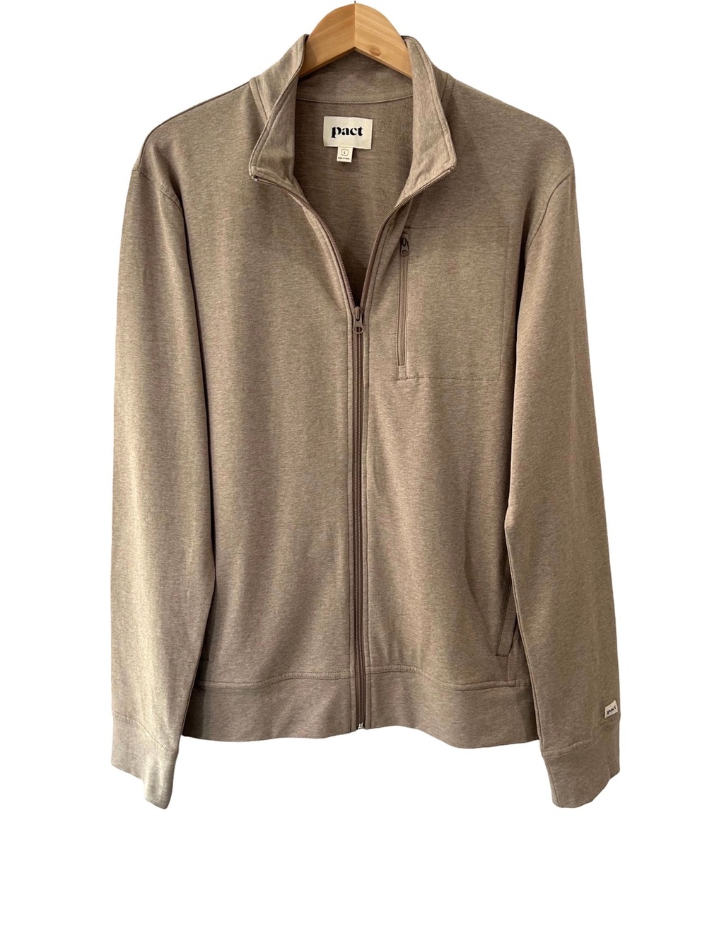 Pact Men's French Terry Track Jacket L stucco Heather stretch zip cotton NWOT